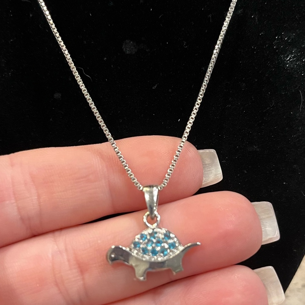 Cute 18” sterling silver turtle necklace
